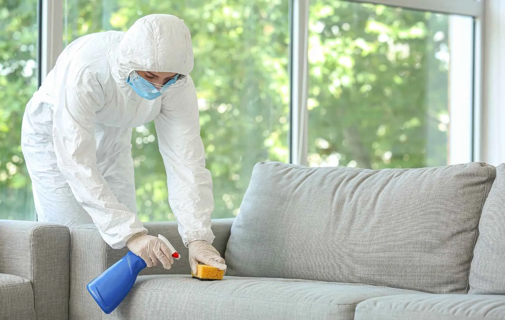 A biohazard cleaning company doing disinfection work. 